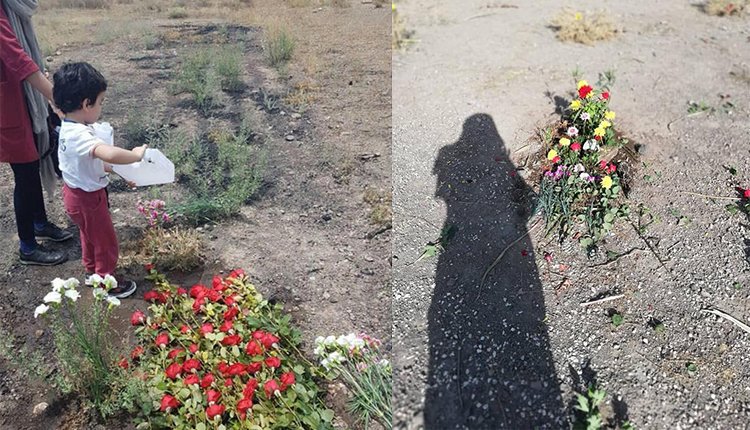 Familien von Opfern des Verschwindenlassens auf dem Khavaran-Friedhof, auf dem sich mehrere Massengräber befinden Familien von Opfern des Verschwindenlassens auf dem Khavaran-Friedhof, auf dem sich mehrere Massengräber befinden