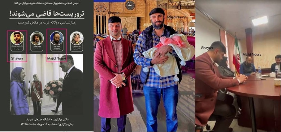 Unbenannt4 Links: Social-Media-Ankündigung für eine Podiumsdiskussion an der Sharif-Universität in Teheran. Shayan Tousynezhad und Majid Noury nehmen neben weiteren Personen mit Verbindungen zum MOIS teil. Mitte: Shayan Tousynezhad und Majid Noury zusammen fotografiert. Rechts: Shayan Tousynezhad und Majid Noury nehmen an einem Treffen teil.